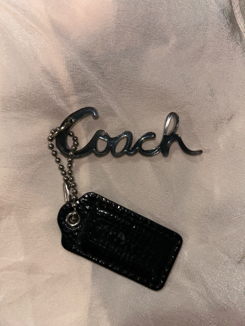 Coach Black Script Logo Key & Leather Tag